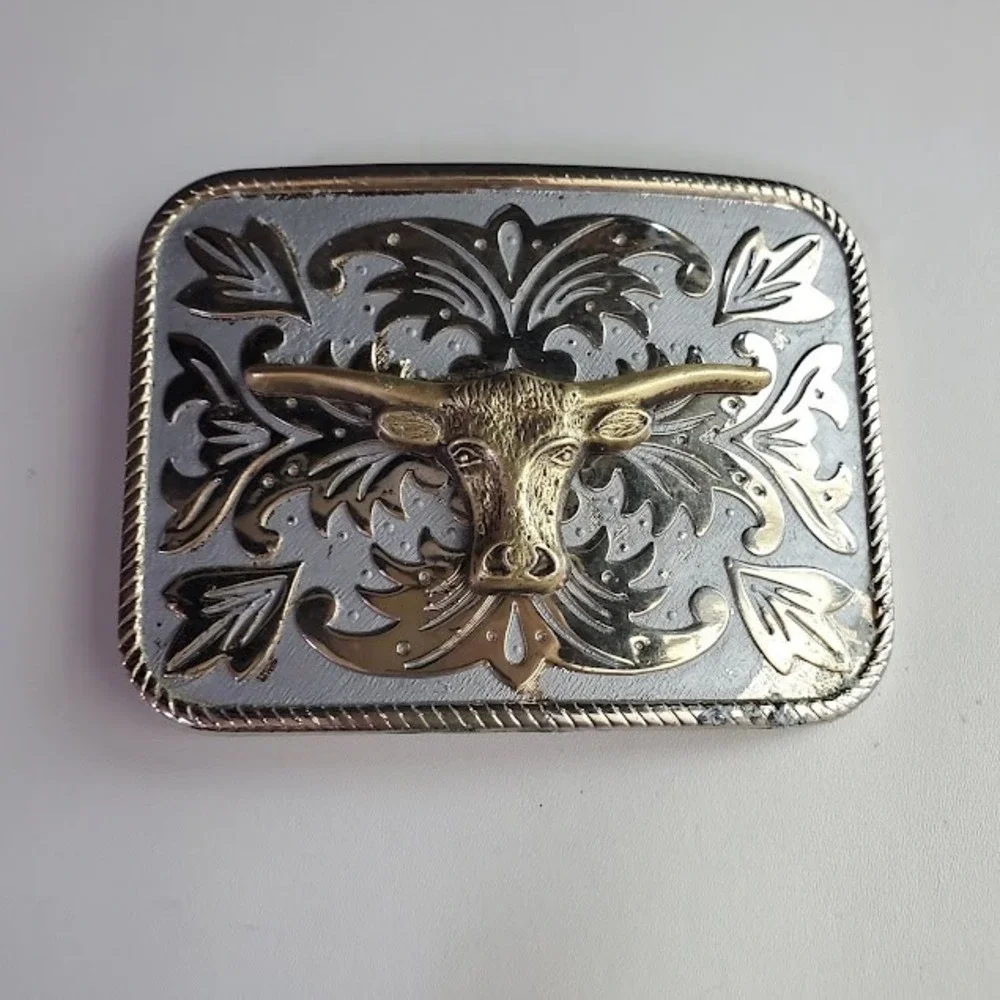 Vintage Style Longhorn Bull Belt Buckle Silver Gold Tone Western Cowboy Flawed
